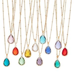 💖 Goldtone Teardrop Faceted Birthstone Pendant Necklace